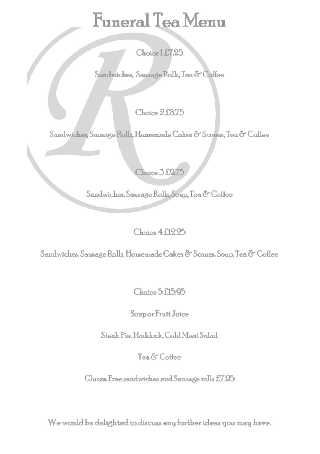 Funeral Menu - Ravelston House